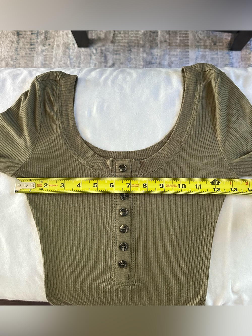 Lulus Simply the Best Olive Ribbed Henley Bodysuit XS Square Neck Stretch - Picture 9 of 11